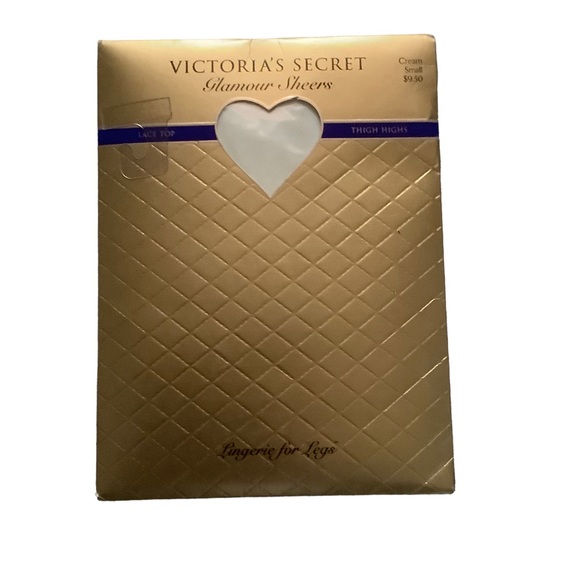 Vintage Victoria secret glamour sheers thigh highs lace top stocking cream beige - Picture 1 of 5